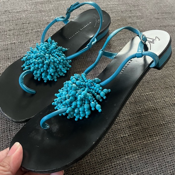 Giuseppe Zanotti Teal Beaded Sandals size 37.5